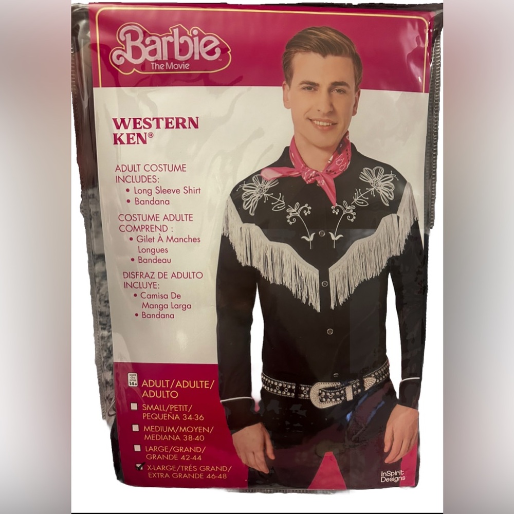 Western Ken 2Pcs Costume The Barbie Movie Adult XL Fringe Shirt And Bandana NWT